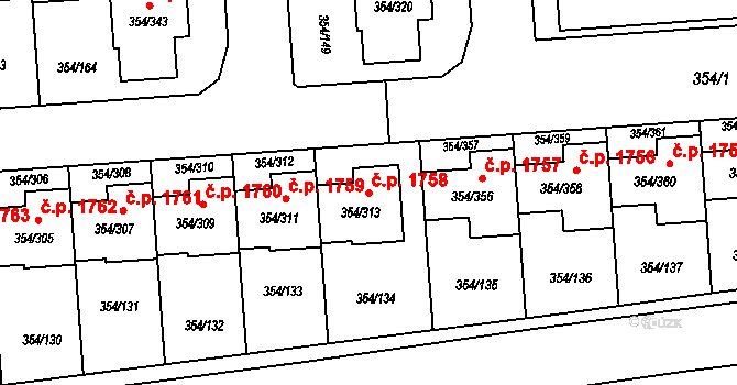 Slavkov u Brna 1758 na parcele st. 354/313 v KÚ Slavkov u Brna, Katastrální mapa