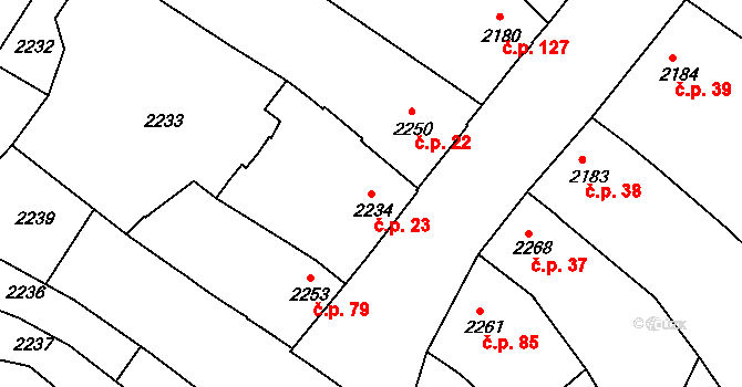 Lutopecny 23 na parcele st. 2234 v KÚ Lutopecny, Katastrální mapa