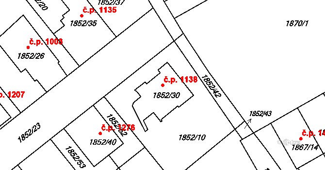 Holešov 1138 na parcele st. 1852/30 v KÚ Holešov, Katastrální mapa