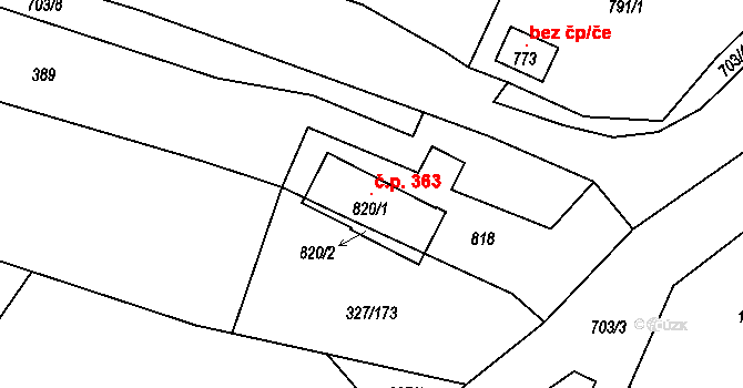 Trnová 363 na parcele st. 820/1 v KÚ Trnová u Plzně, Katastrální mapa