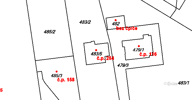 Suchohrdly 254 na parcele st. 483/5 v KÚ Suchohrdly u Znojma, Katastrální mapa