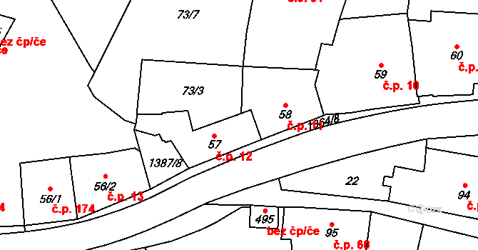 Vranov nad Dyjí 12 na parcele st. 57 v KÚ Vranov nad Dyjí, Katastrální mapa