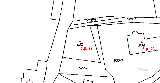 Haratice 77, Plavy na parcele st. 525 v KÚ Haratice, Katastrální mapa