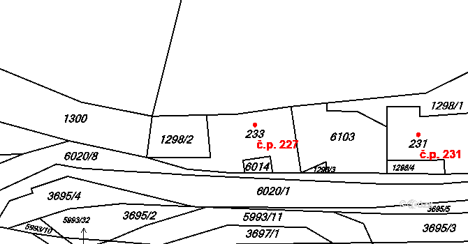 Kamenice 227 na parcele st. 233 v KÚ Kamenice u Jihlavy, Katastrální mapa