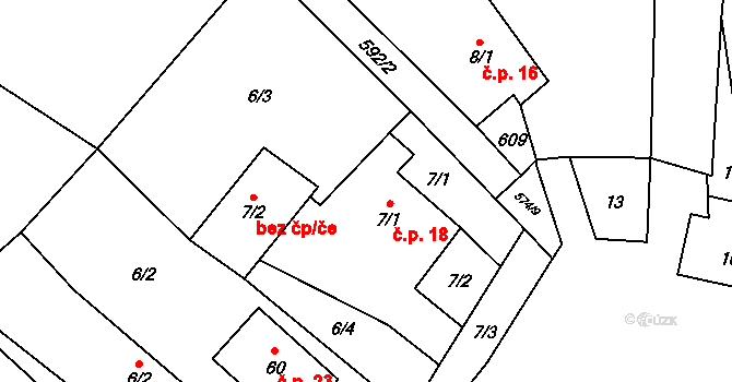 Beranovec 18, Suchá na parcele st. 7/1 v KÚ Beranovec, Katastrální mapa
