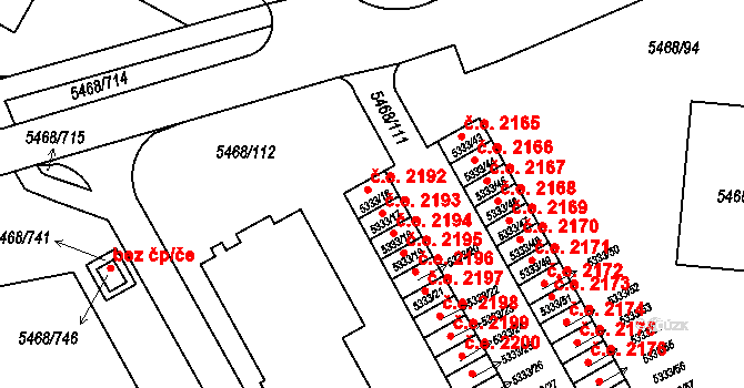 Jihlava 2192 na parcele st. 5333/16 v KÚ Jihlava, Katastrální mapa