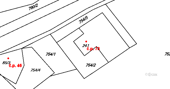 Tyra 73, Třinec na parcele st. 241 v KÚ Tyra, Katastrální mapa