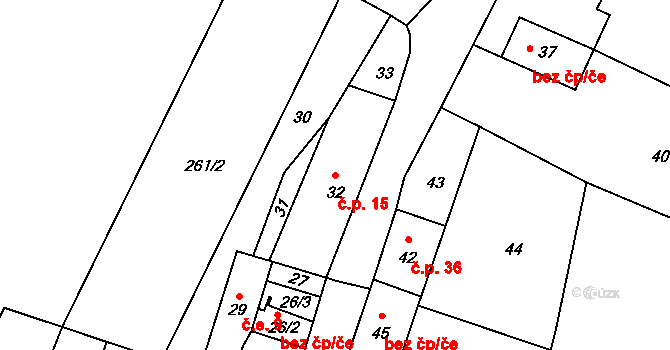 Jamné 15, Tišnov na parcele st. 32 v KÚ Jamné u Tišnova, Katastrální mapa
