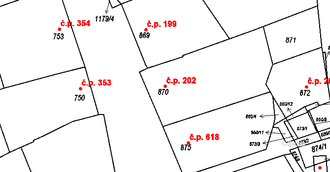 Šardice 202 na parcele st. 870 v KÚ Šardice, Katastrální mapa