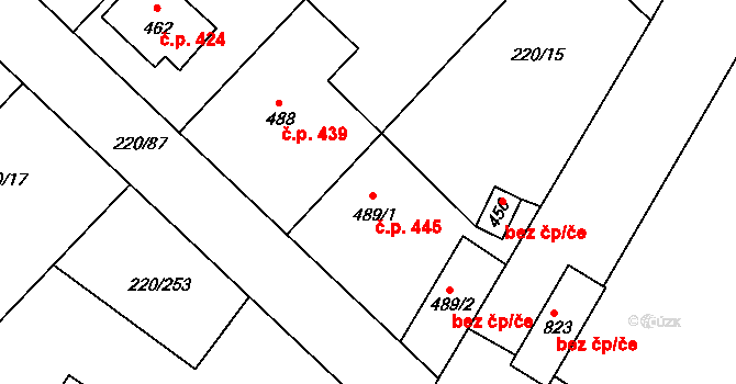 Luka nad Jihlavou 445 na parcele st. 489/1 v KÚ Luka nad Jihlavou, Katastrální mapa