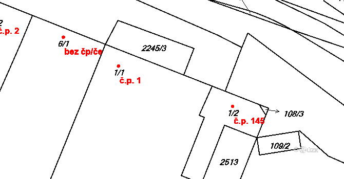 Troubky 1, Troubky-Zdislavice na parcele st. 1/1 v KÚ Troubky, Katastrální mapa