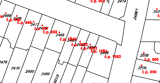 Slavkov u Brna 1063 na parcele st. 2492 v KÚ Slavkov u Brna, Katastrální mapa