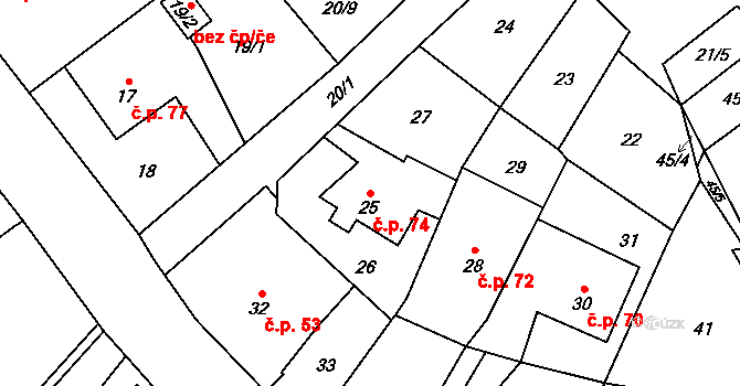 Edrovice 74, Rýmařov na parcele st. 25 v KÚ Edrovice, Katastrální mapa