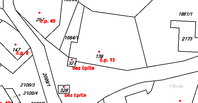Krčkovice 13, Hrubá Skála na parcele st. 139 v KÚ Hrubá Skála, Katastrální mapa