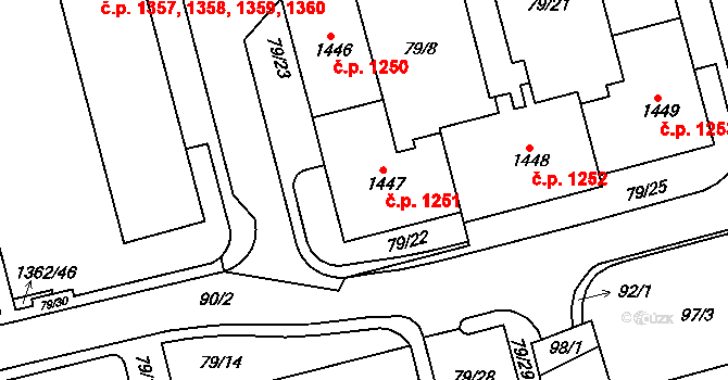 Blansko 1251 na parcele st. 1447 v KÚ Blansko, Katastrální mapa