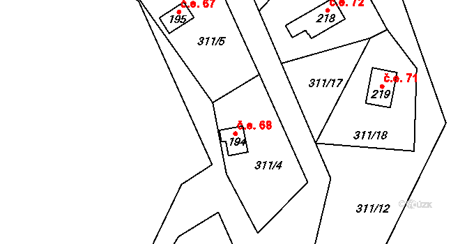 Svojšín 68 na parcele st. 194 v KÚ Svojšín, Katastrální mapa