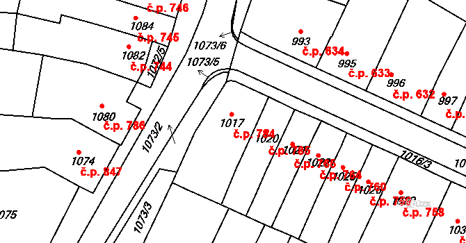 Tachov 784 na parcele st. 1017 v KÚ Tachov, Katastrální mapa