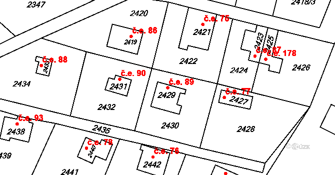 Hlubočky 89 na parcele st. 2429 v KÚ Hlubočky, Katastrální mapa