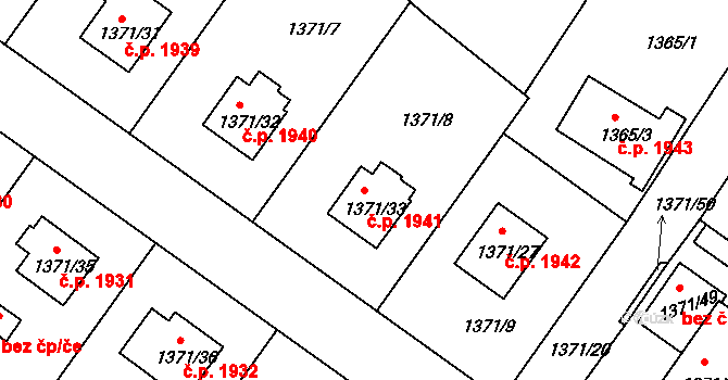 Roudnice nad Labem 1941 na parcele st. 1371/33 v KÚ Roudnice nad Labem, Katastrální mapa