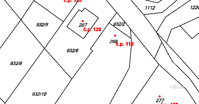 Podhorní Újezd 113, Podhorní Újezd a Vojice na parcele st. 268 v KÚ Podhorní Újezd, Katastrální mapa