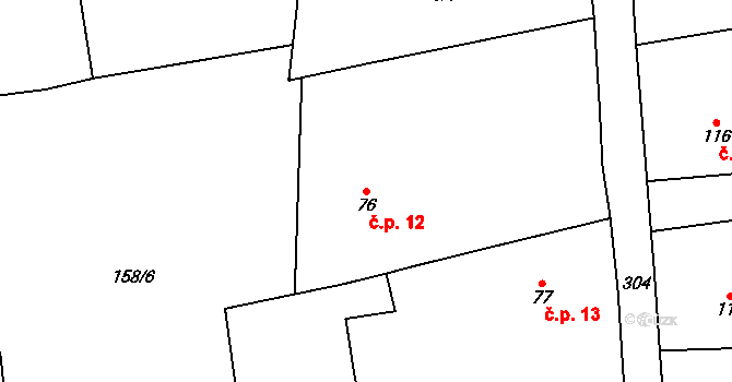 Mlékojedy 12 na parcele st. 76 v KÚ Mlékojedy u Litoměřic, Katastrální mapa