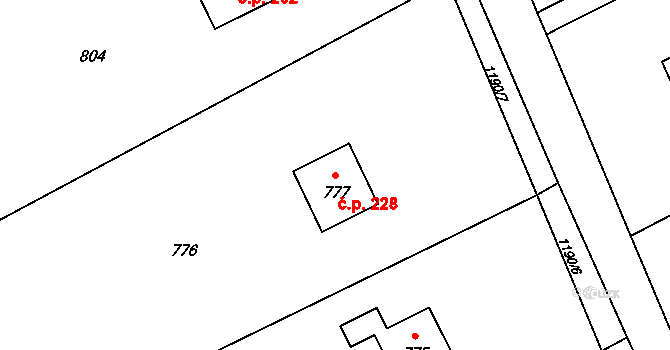 Brná 228, Ústí nad Labem na parcele st. 777 v KÚ Brná nad Labem, Katastrální mapa