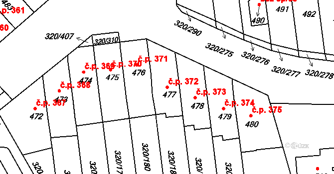 Přední Ptákovice 372, Strakonice na parcele st. 477 v KÚ Přední Ptákovice, Katastrální mapa