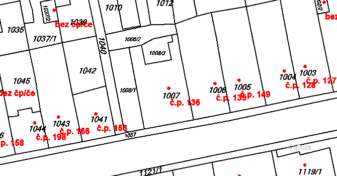 Miřetice u Klášterce nad Ohří 136, Klášterec nad Ohří na parcele st. 1007 v KÚ Miřetice u Klášterce nad Ohří, Katastrální mapa