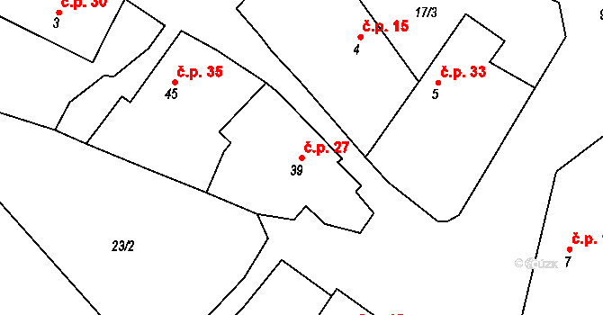 Chlístov 27 na parcele st. 39 v KÚ Chlístov u Rokytnice nad Rokytnou, Katastrální mapa