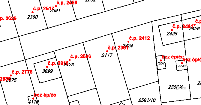 Břeclav 2391 na parcele st. 2117 v KÚ Břeclav, Katastrální mapa