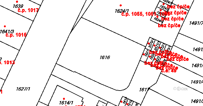 Černá Pole 1051,1053,1055, Brno na parcele st. 1616 v KÚ Černá Pole, Katastrální mapa