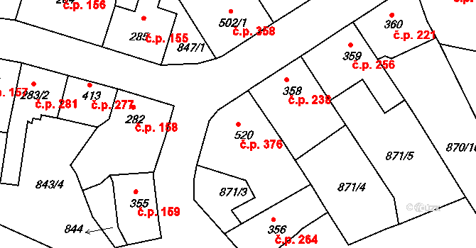 Benešov nad Ploučnicí 376 na parcele st. 520 v KÚ Benešov nad Ploučnicí, Katastrální mapa
