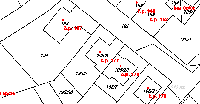 Hudcov 177, Teplice na parcele st. 195/8 v KÚ Hudcov, Katastrální mapa