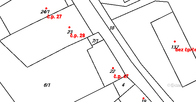 Mžany 47 na parcele st. 22 v KÚ Mžany, Katastrální mapa