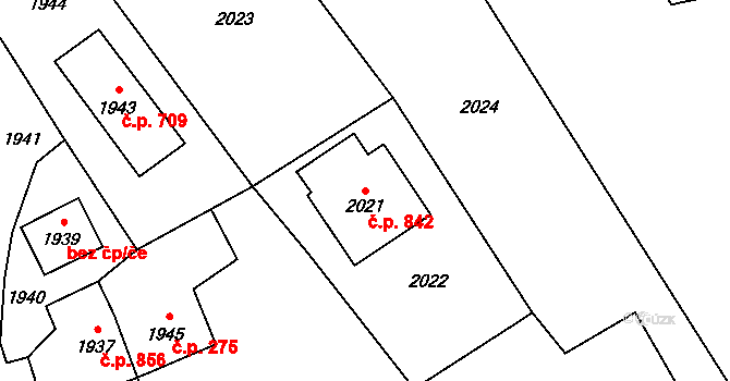 Vendryně 842 na parcele st. 2021 v KÚ Vendryně, Katastrální mapa