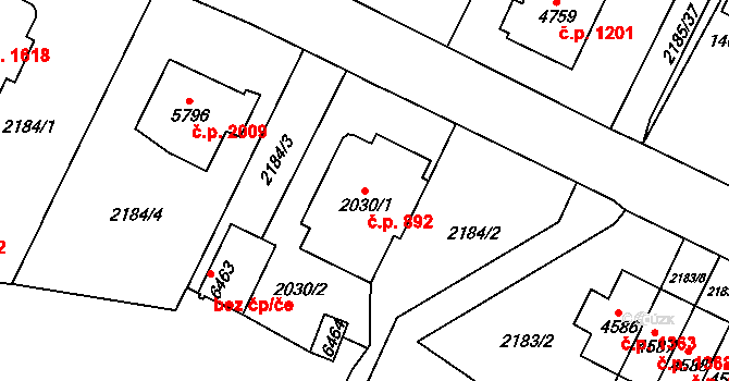 Cheb 892 na parcele st. 2030/1 v KÚ Cheb, Katastrální mapa