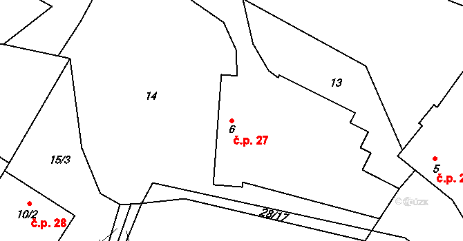 Rokytovec 27 na parcele st. 6 v KÚ Rokytovec, Katastrální mapa