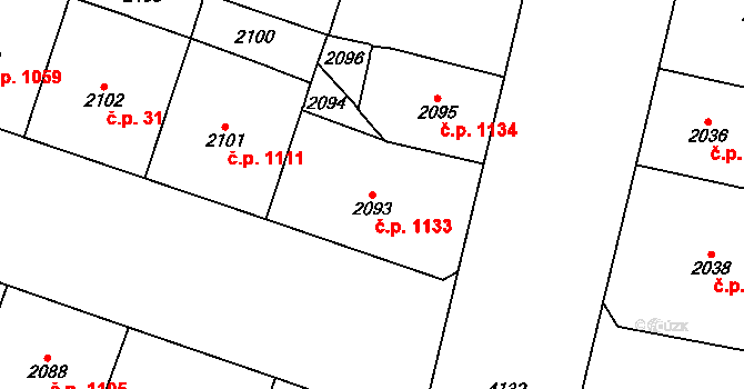 Vinohrady 1133, Praha na parcele st. 2093 v KÚ Vinohrady, Katastrální mapa
