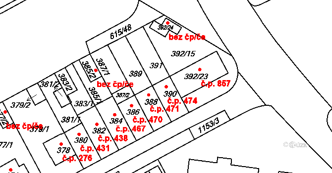 Prosek 474, Praha na parcele st. 390 v KÚ Prosek, Katastrální mapa