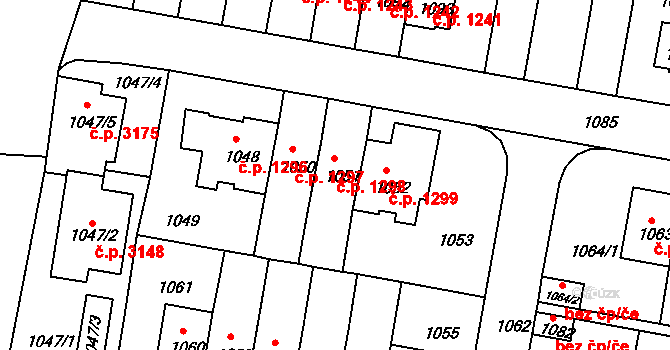 Záběhlice 1298, Praha na parcele st. 1051 v KÚ Záběhlice, Katastrální mapa