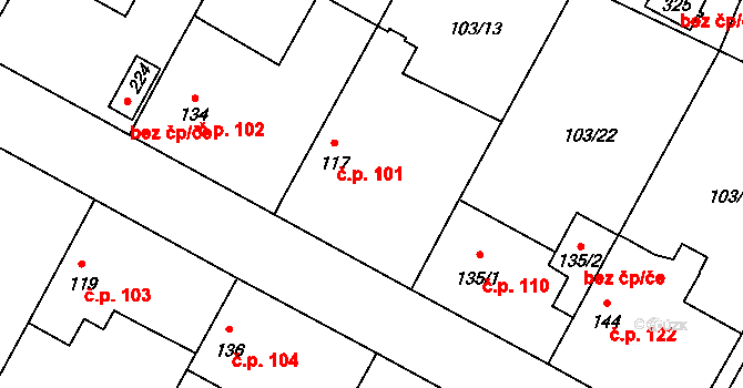 Břežany II 101 na parcele st. 117 v KÚ Břežany II, Katastrální mapa