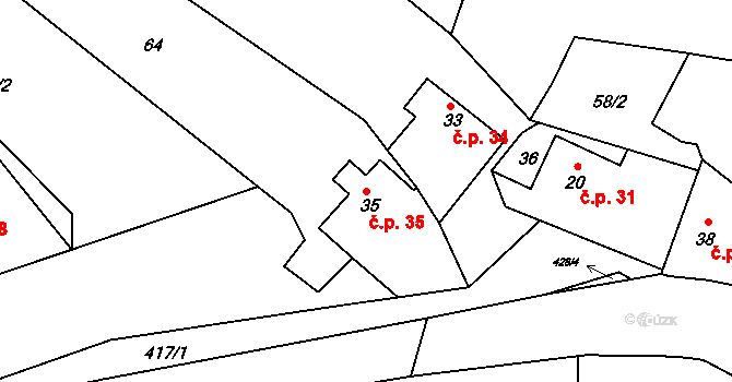 Vestec 35, Hřiměždice na parcele st. 35 v KÚ Vestec u Hřiměždic, Katastrální mapa