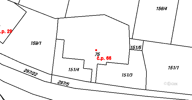 Temný Důl 66, Horní Maršov na parcele st. 75 v KÚ Temný Důl, Katastrální mapa