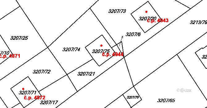 Chomutov 4944 na parcele st. 3207/75 v KÚ Chomutov II, Katastrální mapa