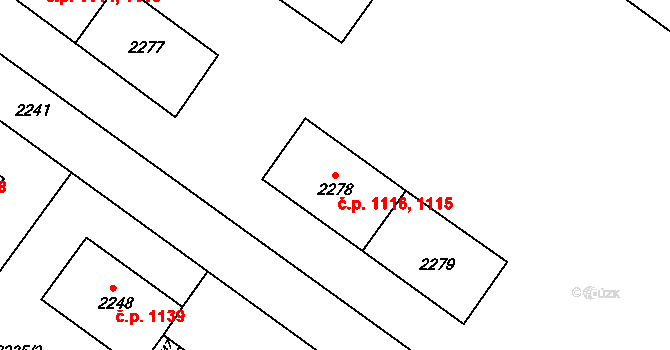 Jirkov 1115,1116 na parcele st. 2278 v KÚ Jirkov, Katastrální mapa