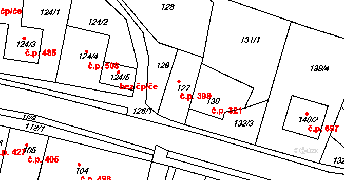 Blučina 395 na parcele st. 127 v KÚ Blučina, Katastrální mapa