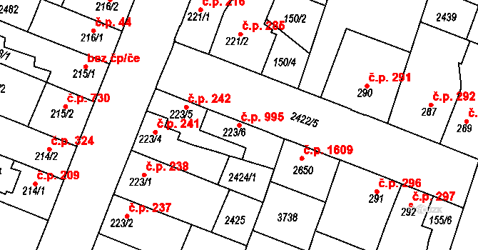 Rosice 995 na parcele st. 223/6 v KÚ Rosice u Brna, Katastrální mapa