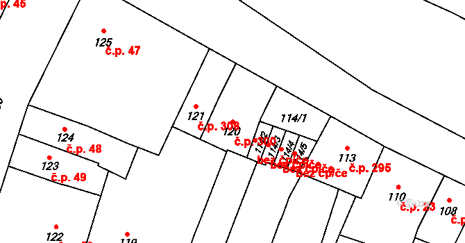 Vnitřní Město 300, Plzeň na parcele st. 120 v KÚ Plzeň, Katastrální mapa
