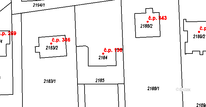 Šumbark 136, Havířov na parcele st. 2184 v KÚ Šumbark, Katastrální mapa