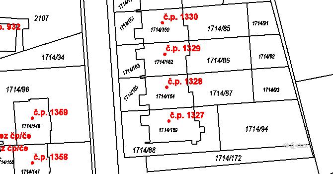 Prostřední Suchá 1328, Havířov na parcele st. 1714/164 v KÚ Prostřední Suchá, Katastrální mapa